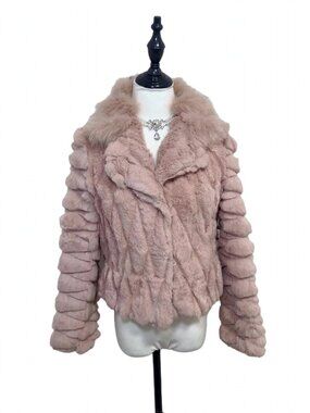 Vintage Light Pink-Lavender Rex Rabbit Fur Coat with Fox Fur Collar